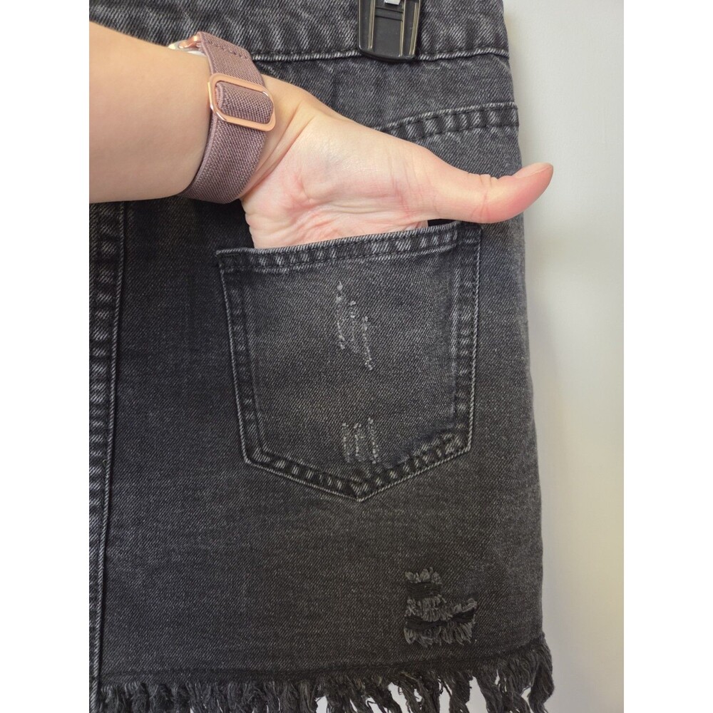 Signature8 Black Distressed Button Front Denim Mini Skirt Size M - Picture 8 of 8